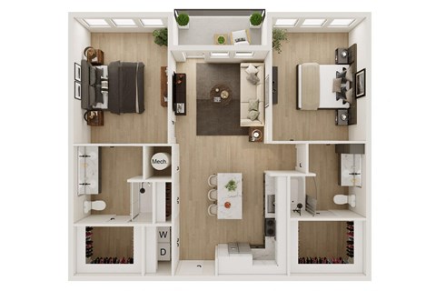Floor plan for 2 beds, 2 baths, 1175 sqft